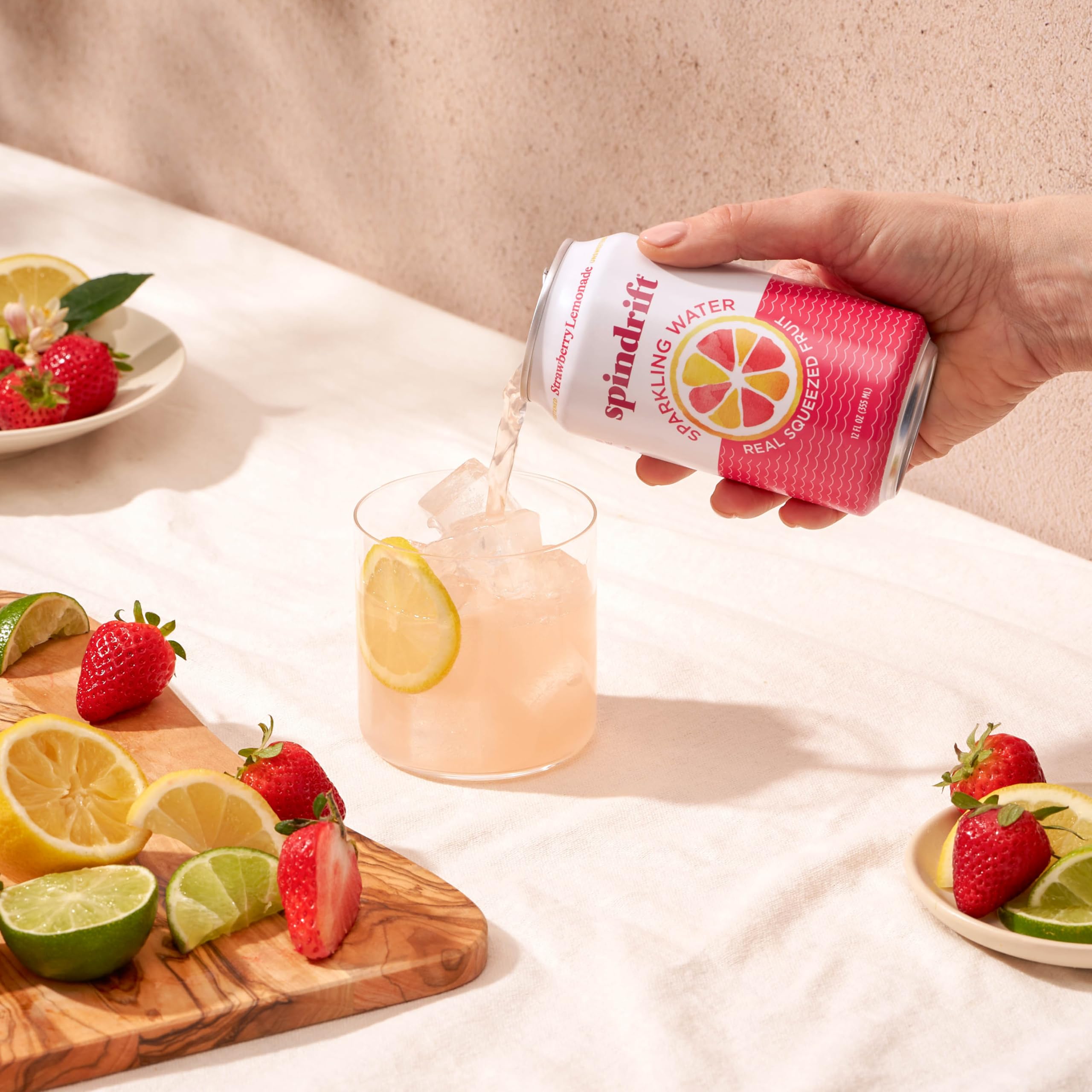 Icons show gluten-free, non-GMO, and kosher certifications for Spindrift.