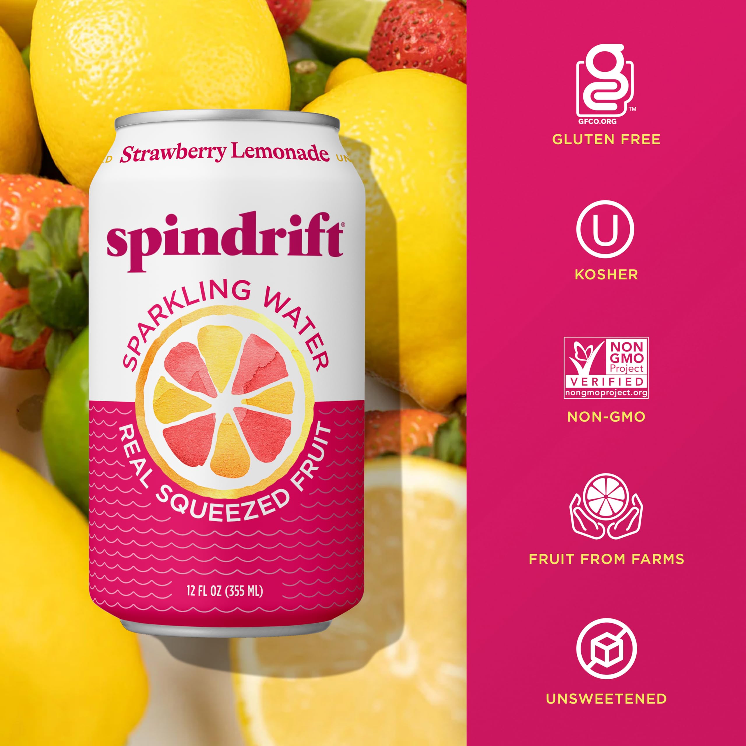 24-pack of Spindrift Strawberry Lemonade cans for sharing.