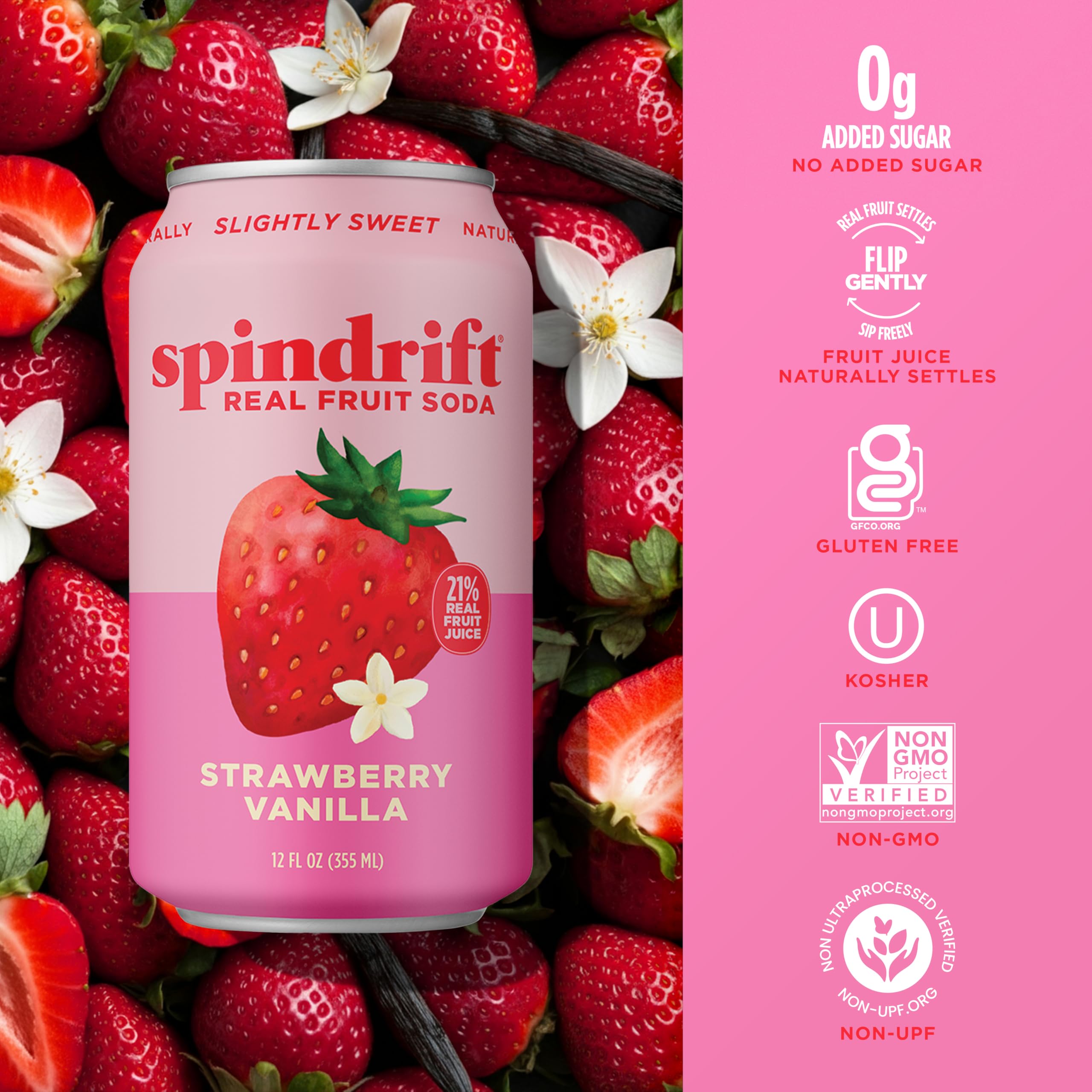 Spindrift Strawberry Shortcake fruit-squeeze: real squeezed fruit for authentic taste.