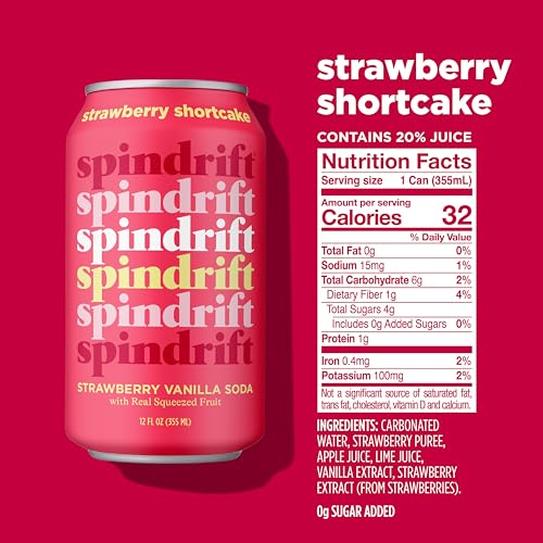 Spindrift Strawberry Shortcake ingredients-label: clean ingredients with zero added sugars.