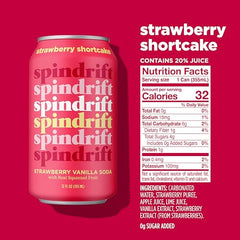 Spindrift Strawberry Shortcake ingredients-label: clean ingredients with zero added sugars.