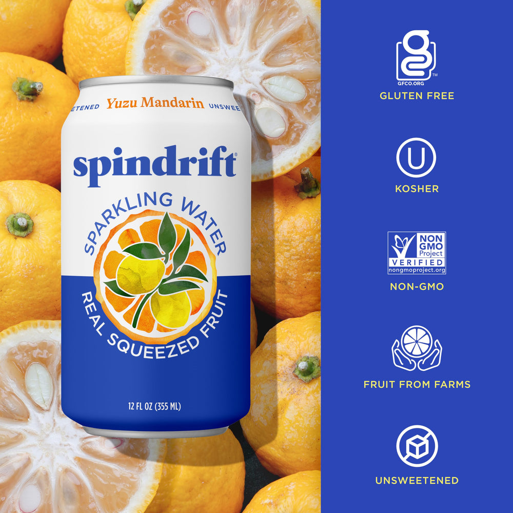 Chilled Spindrift Yuzu Mandarin with ice for a refreshing sip