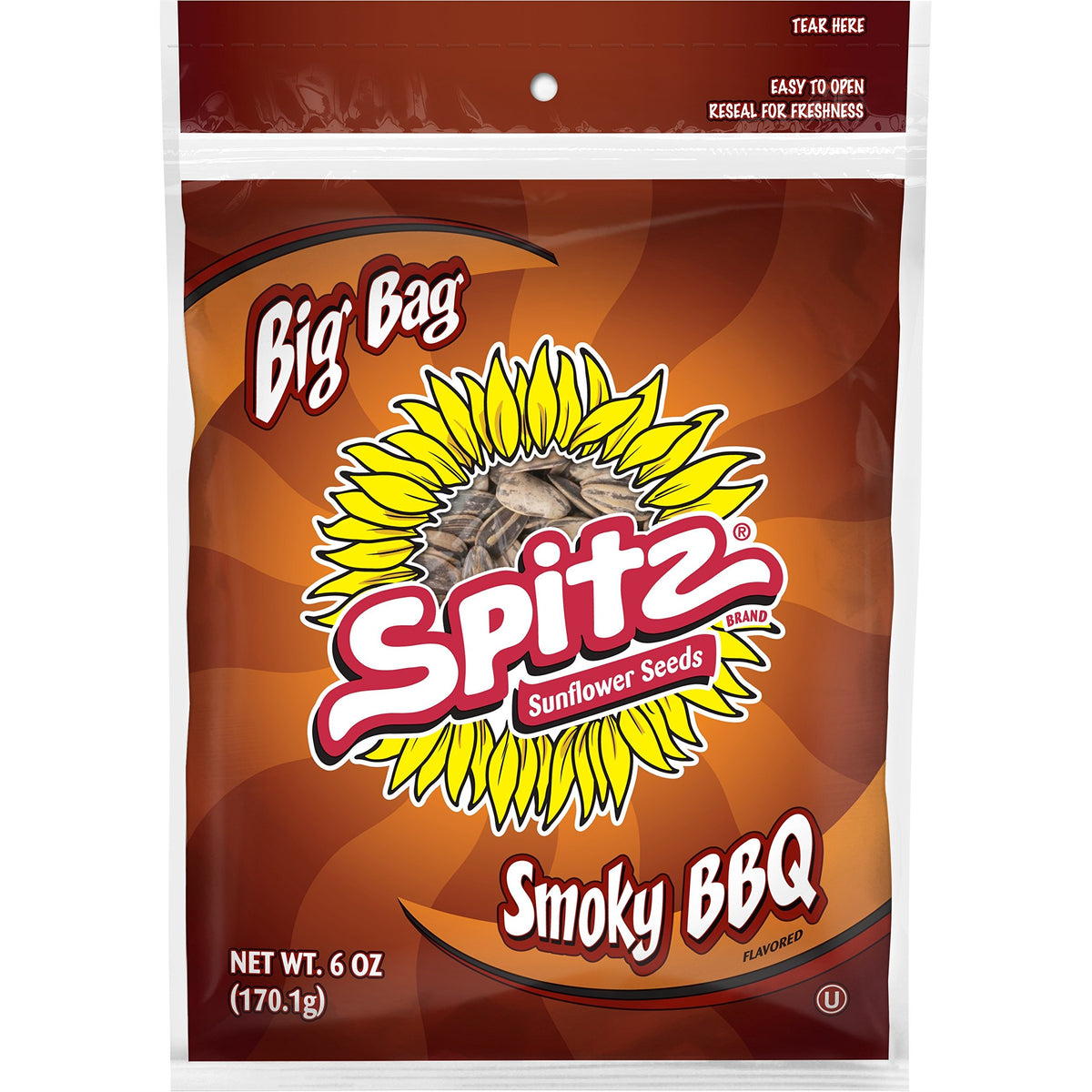 Spitz BBQ-flavored sunflower seeds in a bag, convenient backyard snack.