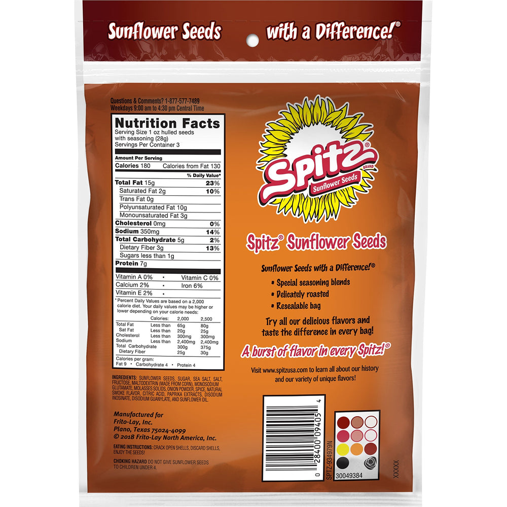 Spitz BBQ-flavored sunflower seeds closeup, showcasing roasted texture and rich flavor.