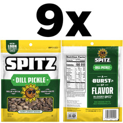 Spitz dill pickle sunflower seeds in bag close-up showing crunchy texture.