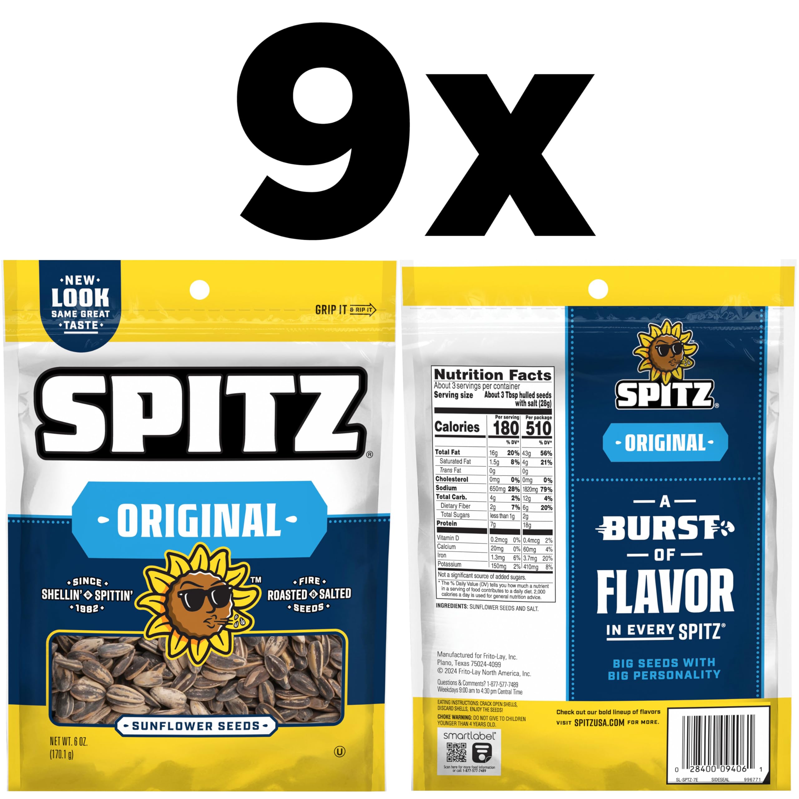 Spitz Salted Sunflower Seeds label close-up, showcasing flavorful roasted notes.