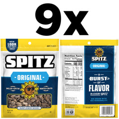 Spitz Salted Sunflower Seeds label close-up, showcasing flavorful roasted notes.