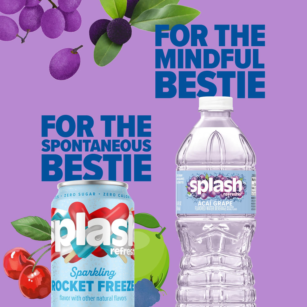 SPLASH REFRESHER Acai Grape bottle close up label with bold fruit flavor