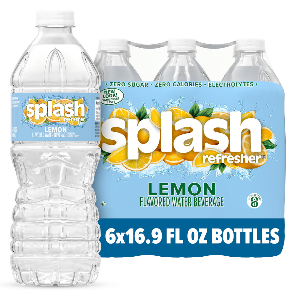 Splash Refresher Lemon bottle being poured for zero-calorie hydration