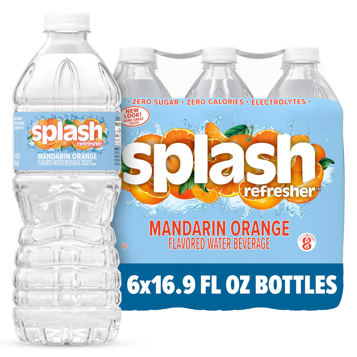 SPLASH REFRESHER Mandarin Orange bottle six-pack delivering zero sugar hydration for on-the-go