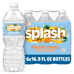 Splash Refresher Pineapple Mango bottle 6-pack on shelves offers zero-calorie hydration on the go.