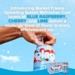 SPLASH REFRESHER Rocket Freeze being poured into a glass, vivid flavor release.