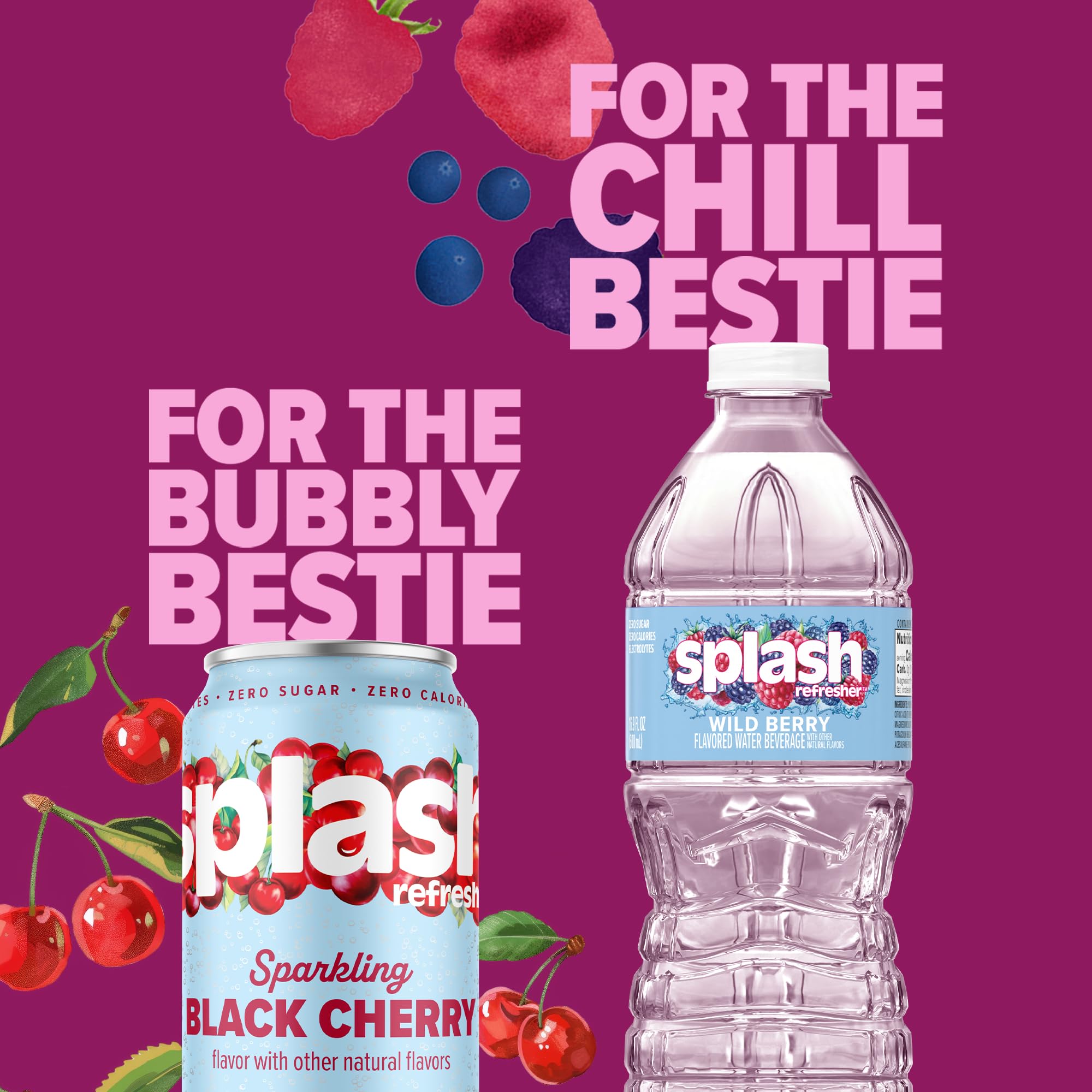 SPLASH REFRESHER Wild Berry being poured into a glass for a refreshing sip.