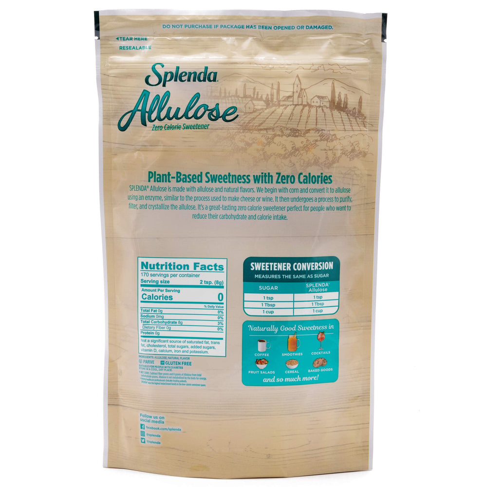 SPLENDA Allulose measuring spoon shows precise portioning for calorie control.