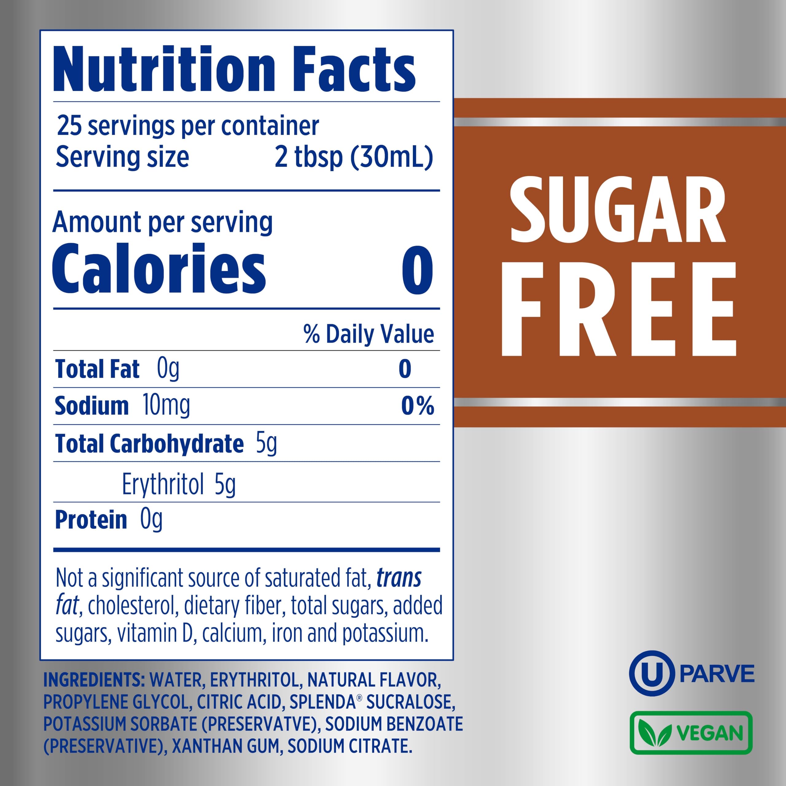 Splenda Coffee Syrup poured into hot coffee for zero-calorie flavor
