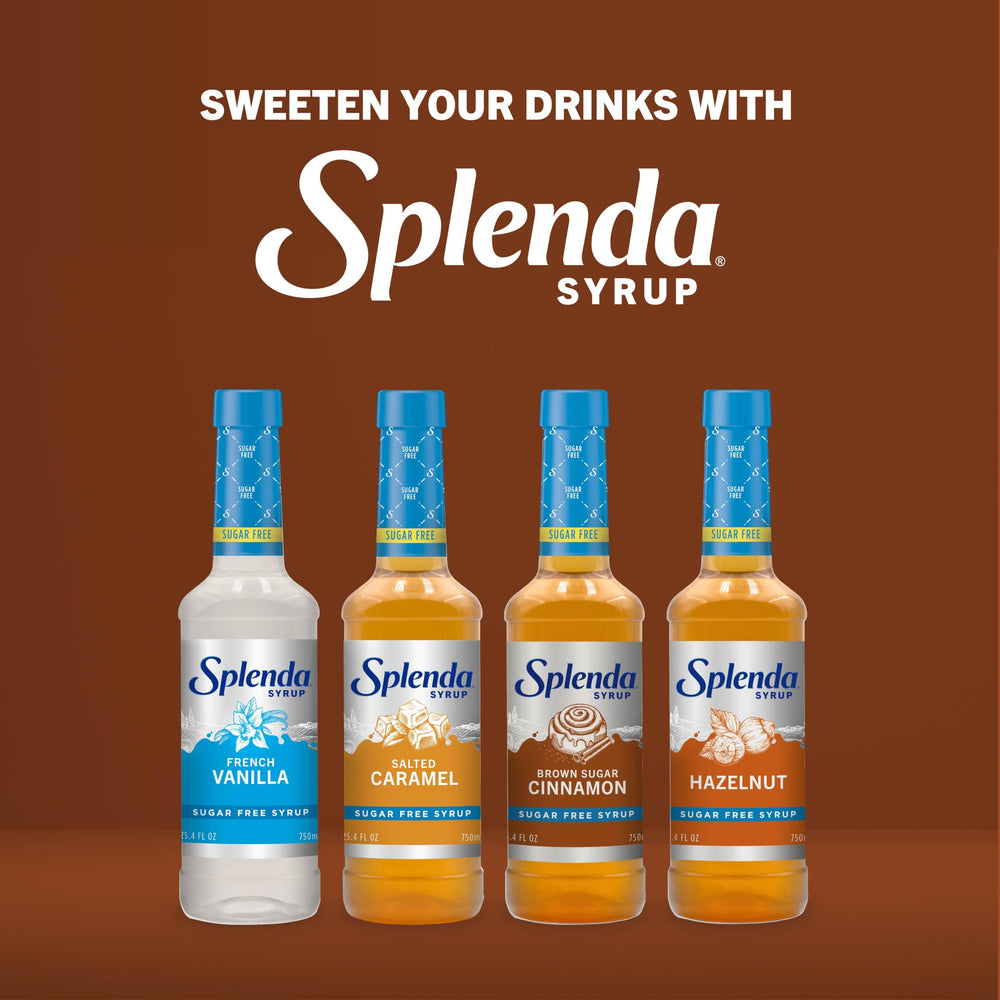 Splenda Coffee Syrup label emphasizes zero calories and versatile use