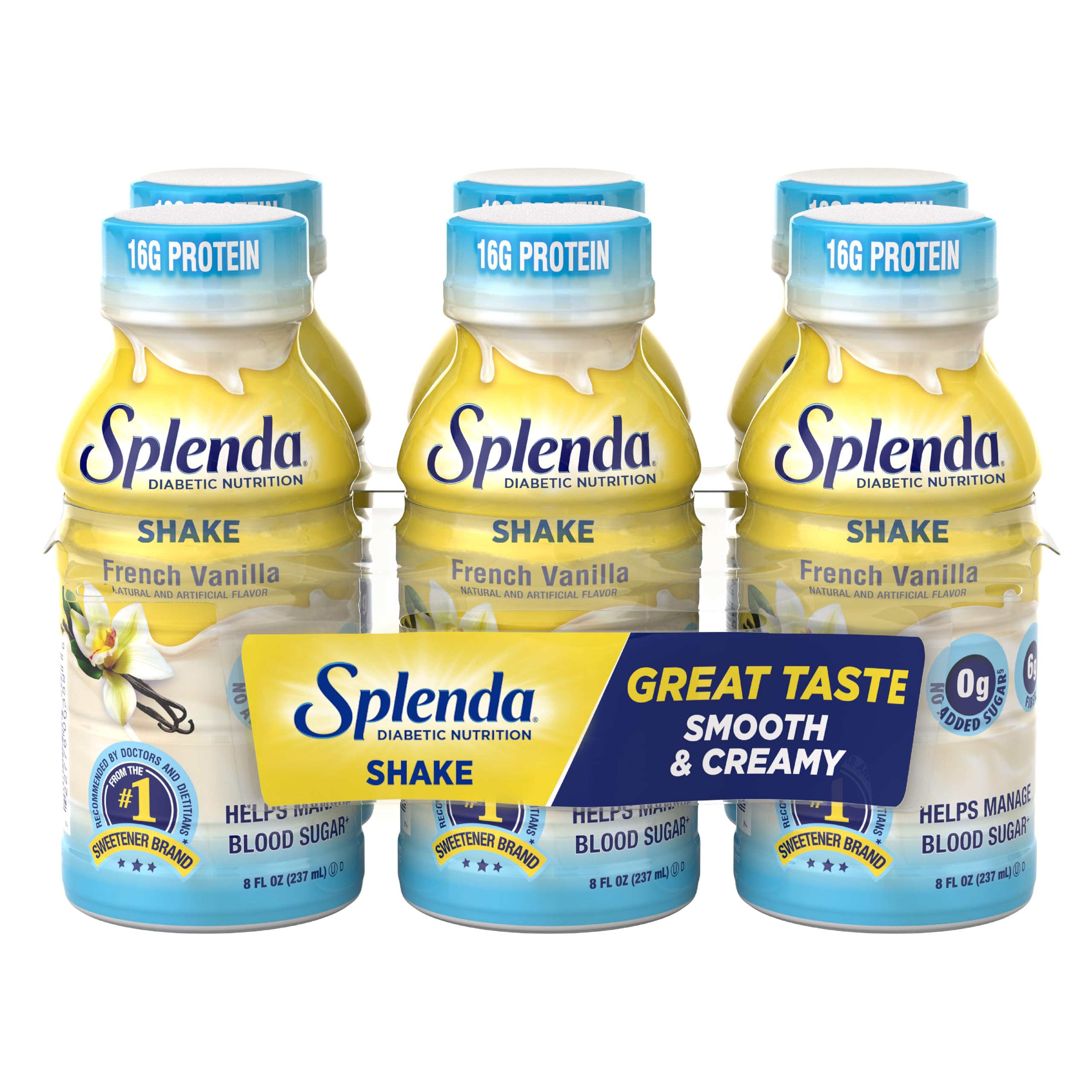 SPLENDA Diabetes Care Shakes French Vanilla bottle showing smooth nutrition and portability.