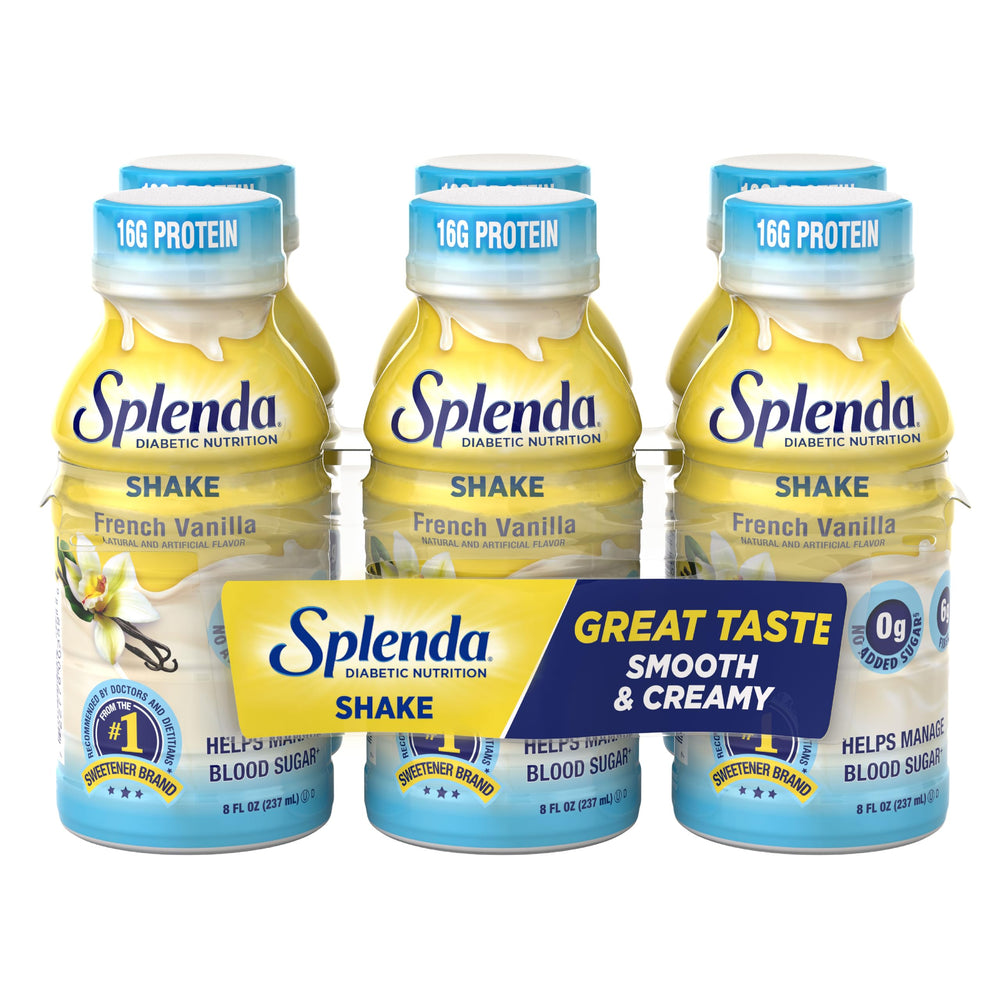 SPLENDA Diabetes Care Shakes French Vanilla bottle showing smooth nutrition and portability.