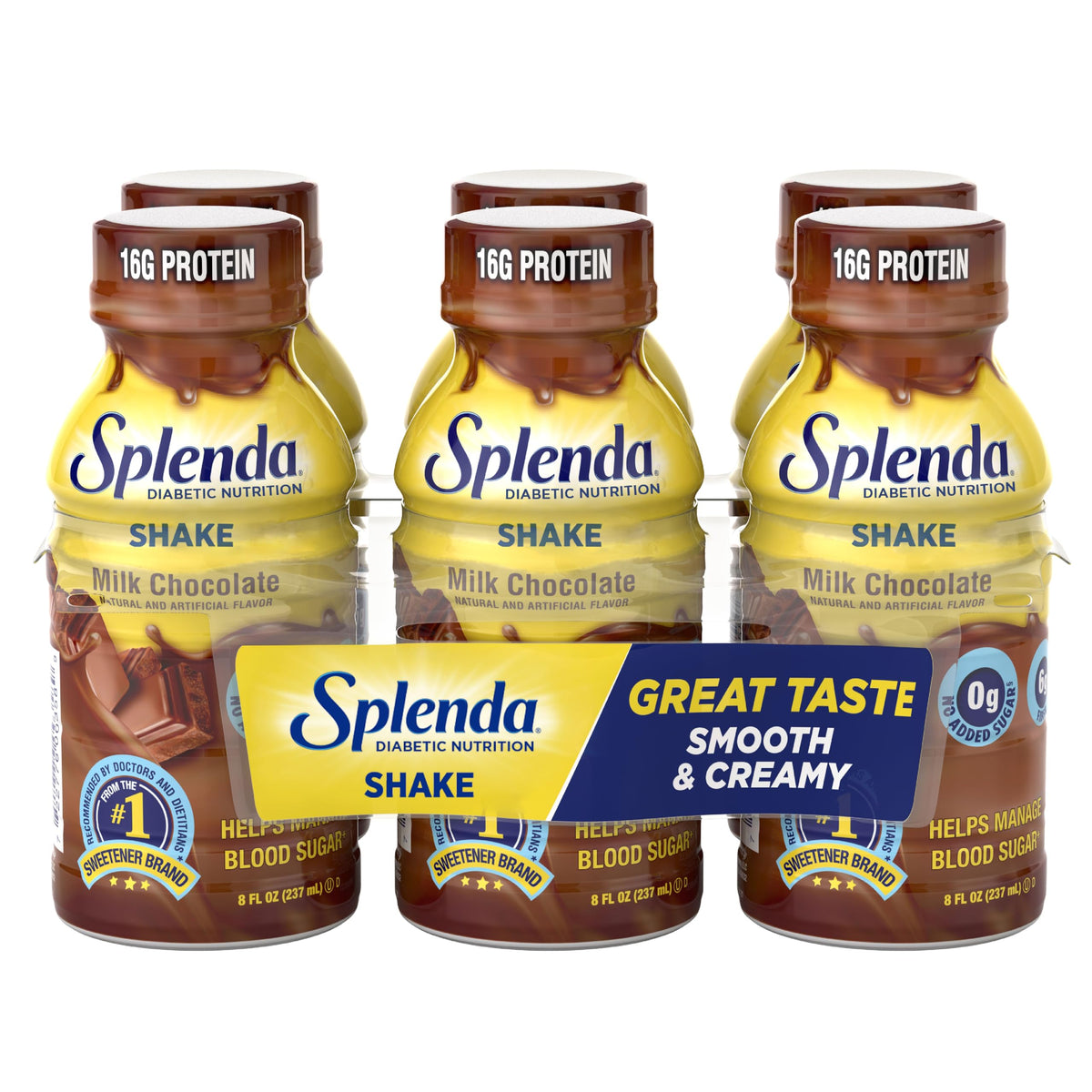 SPLENDA Diabetes Care Shakes Milk Chocolate bottle showcases protein-rich meal replacement for steady energy