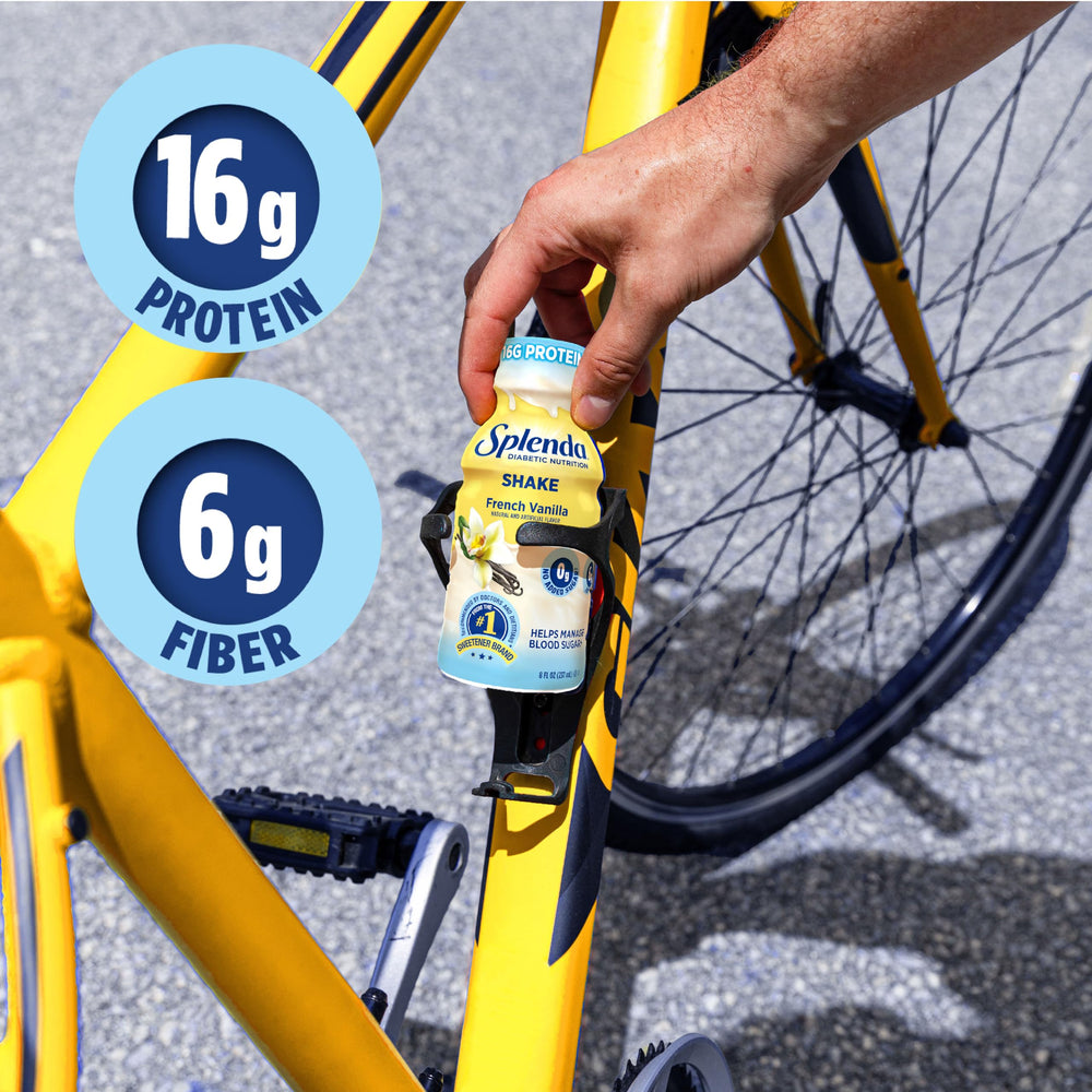 SPLENDA Diabetes Care Shakes Strawberry Banana bottle offers flavor variety and fiber support.