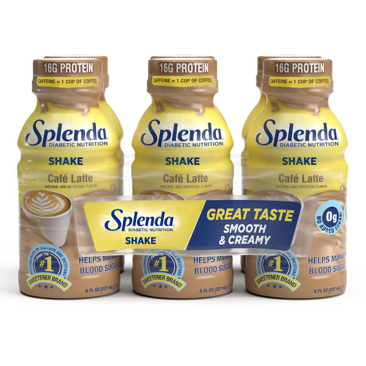 SPLENDA Café Latte bottle shown for balanced meal replacement on the go
