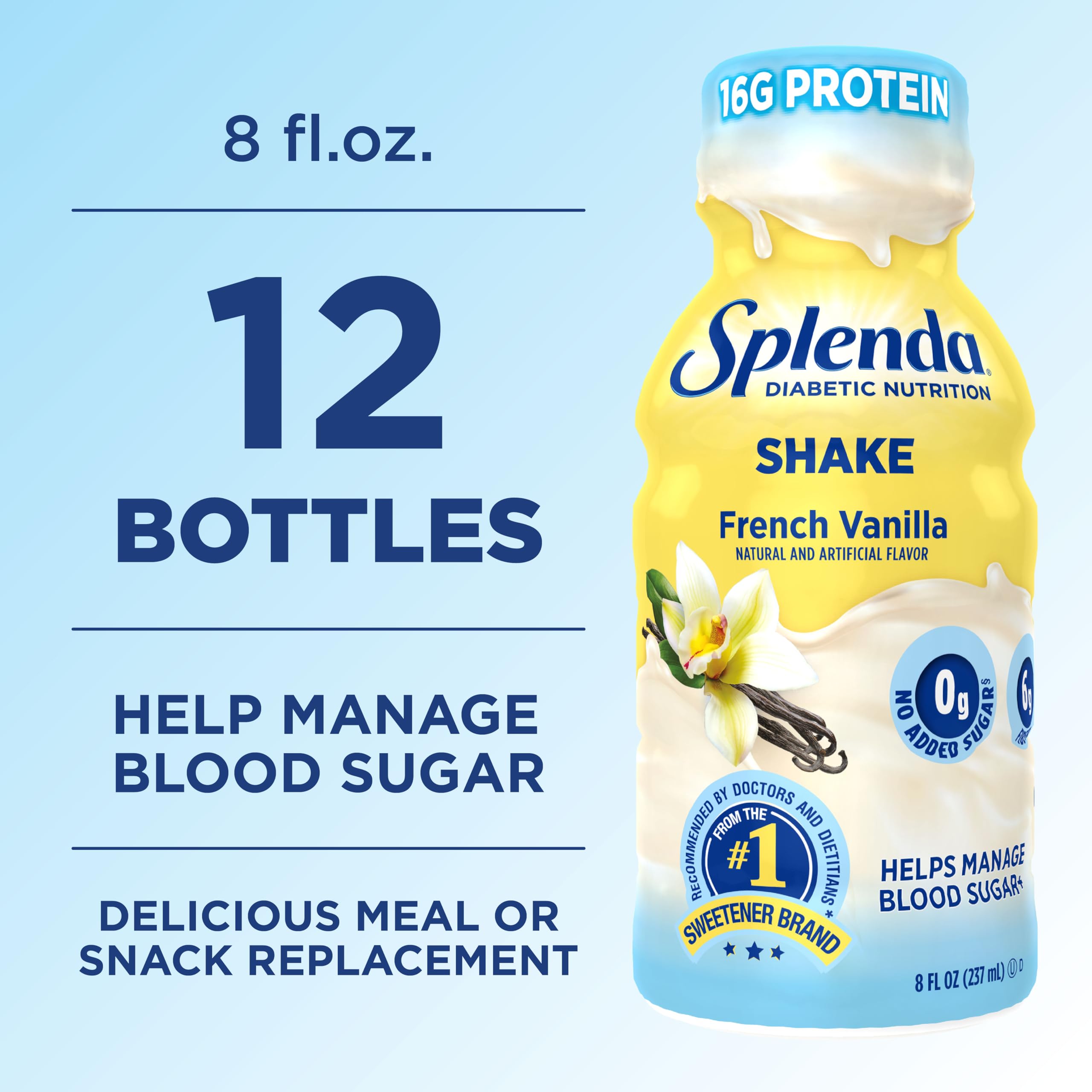 SPLENDA Diabetes Nutrition Shakes glass sip shows creamy consistency.