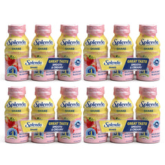 SPLENDA Diabetes Nutrition Shakes Strawberry Cream bottle with smooth, protein-packed meal replacement potential.