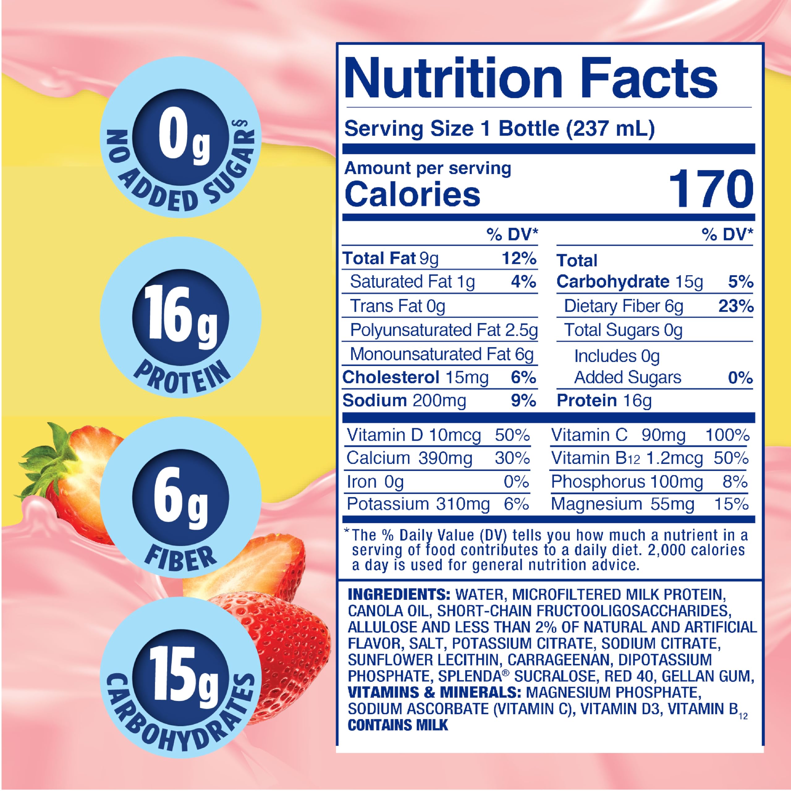 SPLENDA Diabetes Nutrition Shakes Strawberry Cream being poured into a glass showcases quick, satisfying convenience.