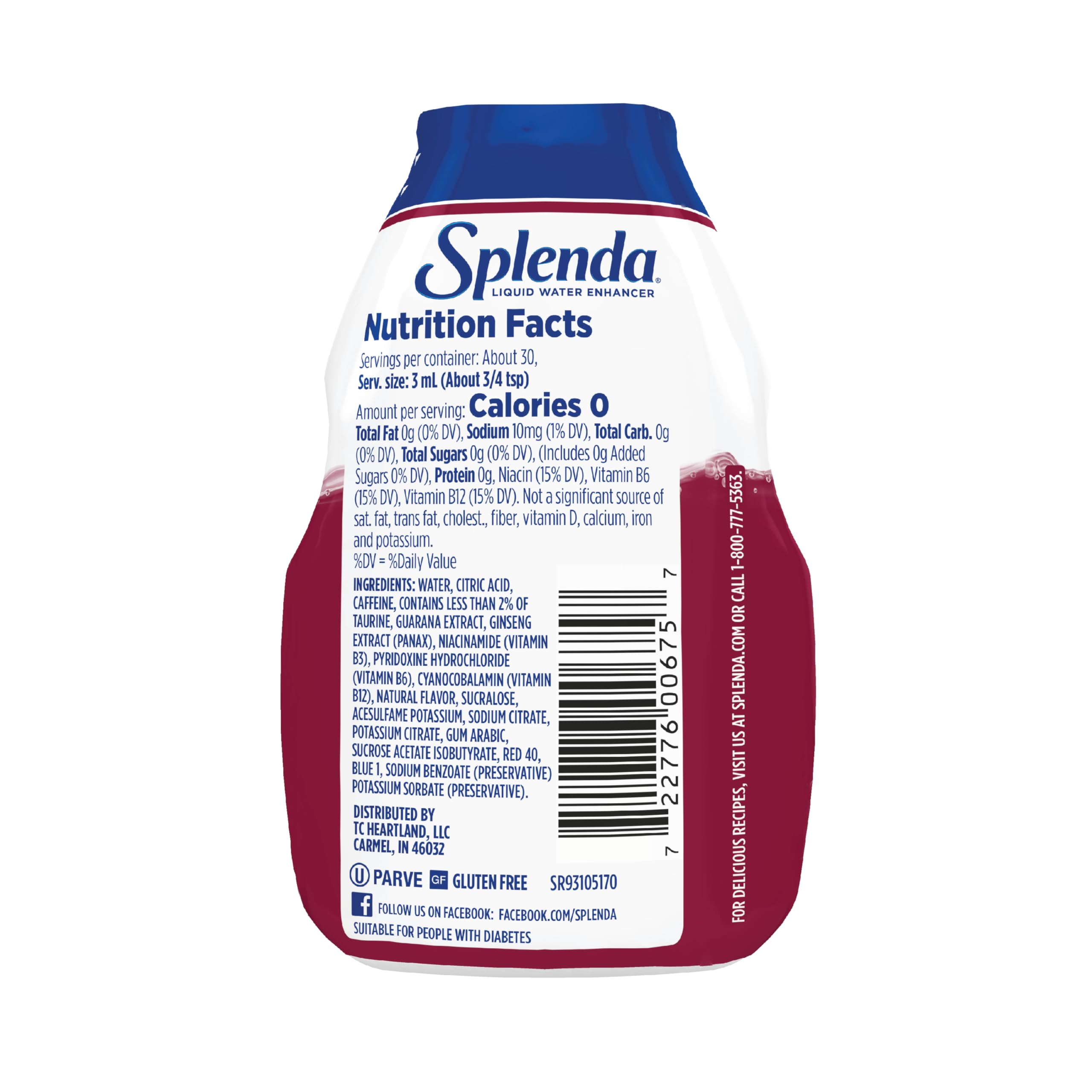 SPLENDA Energy label closeup highlighting 90 mg caffeine per bottle.