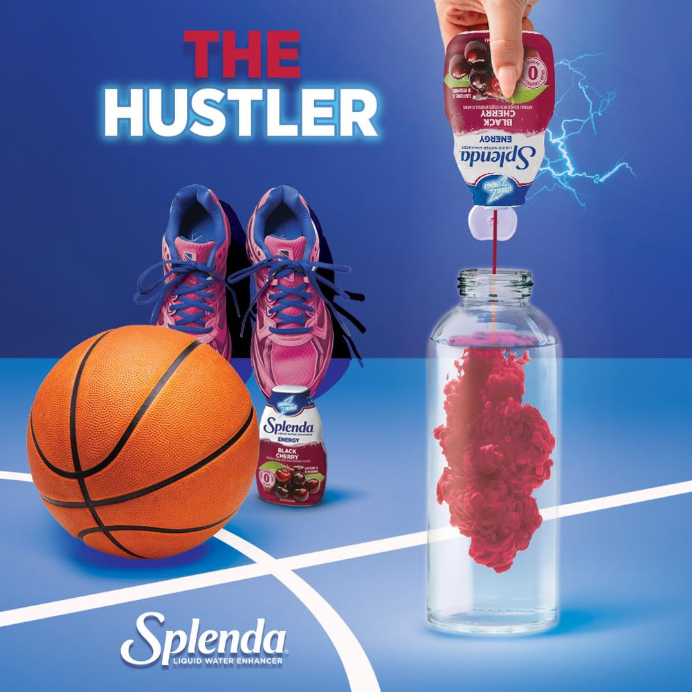 Splenda Energy Black Cherry in a glass highlights bold flavor.