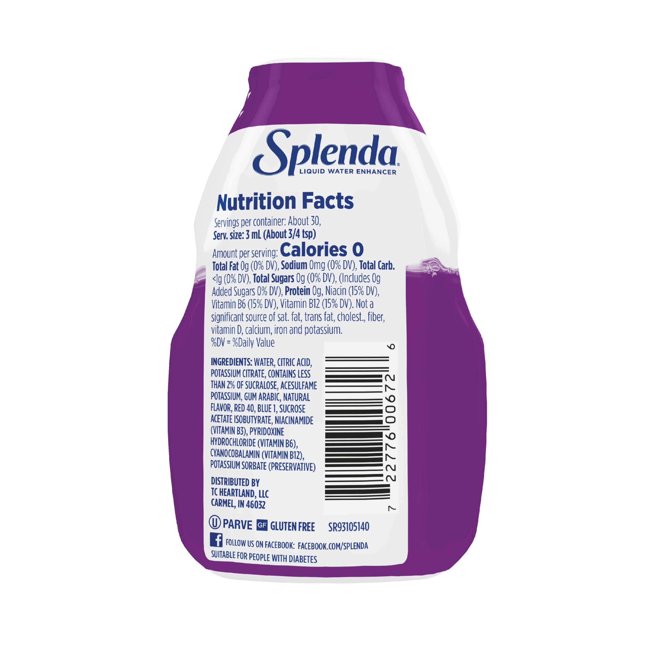 Splenda Grape Liquid Water Enhancer with glass of sparkling water demonstrates refreshing mix.