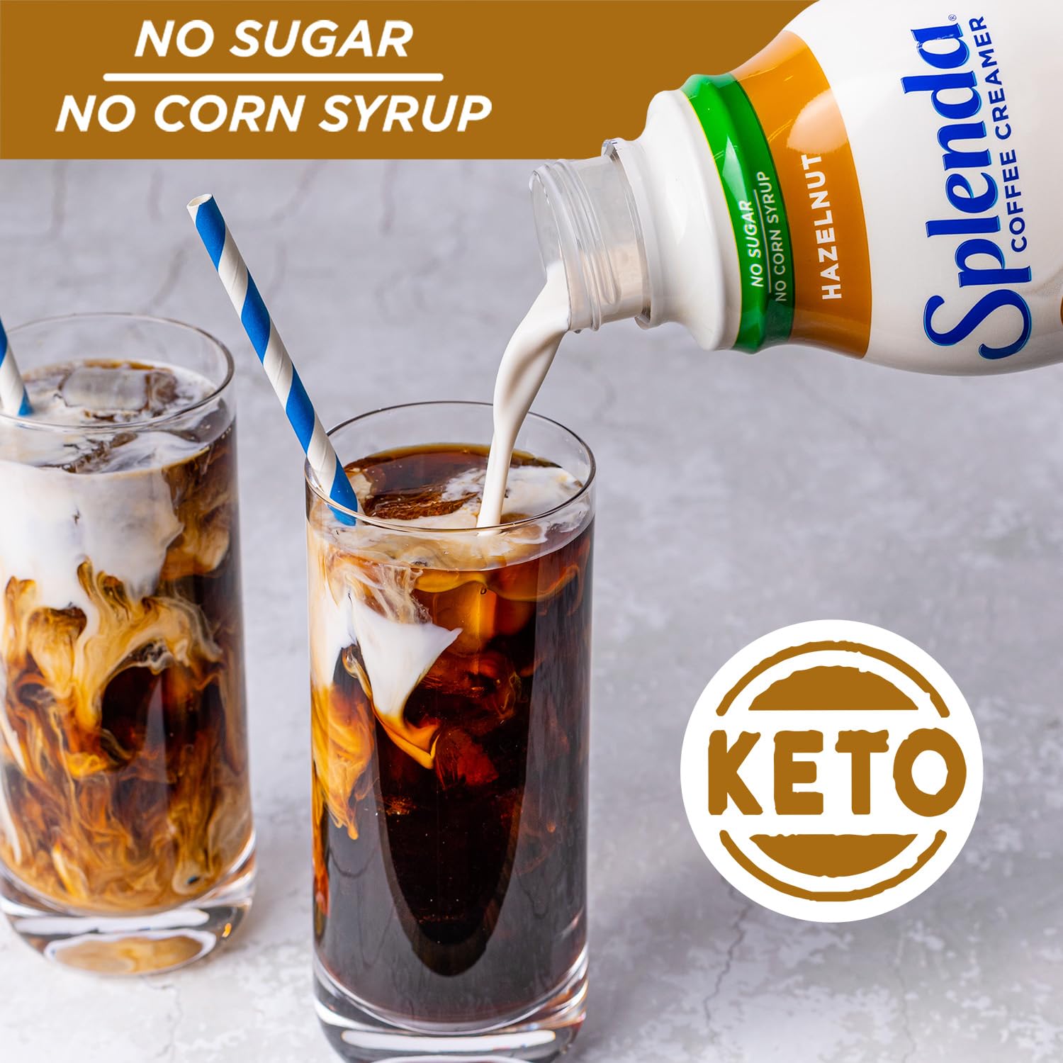 Label close-up shows sugar-free and zero trans fat benefits