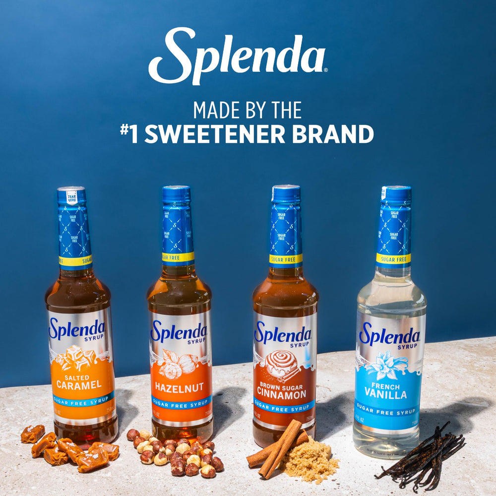 SPLENDA Hazelnut Coffee Syrup iced coffee pour delivers rich flavor without sugar.