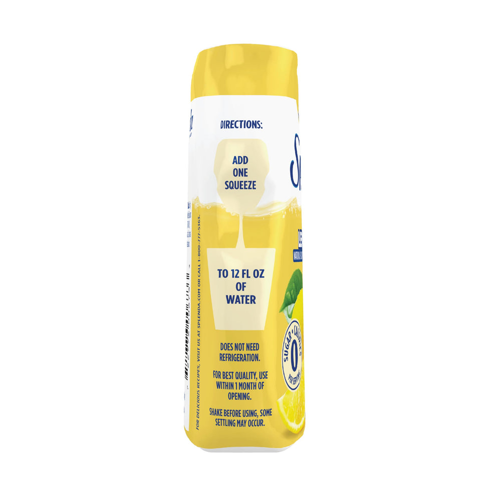 SPLENDA Lemonade label close-up showing servings and natural flavor claims.
