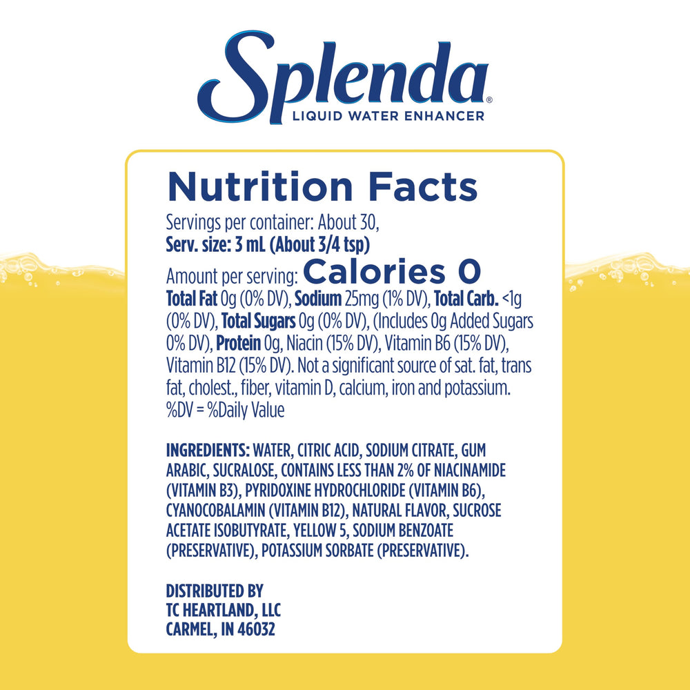 SPLENDA Lemonade liquid water enhancer cap and pour spout for easy single-handed flavoring.