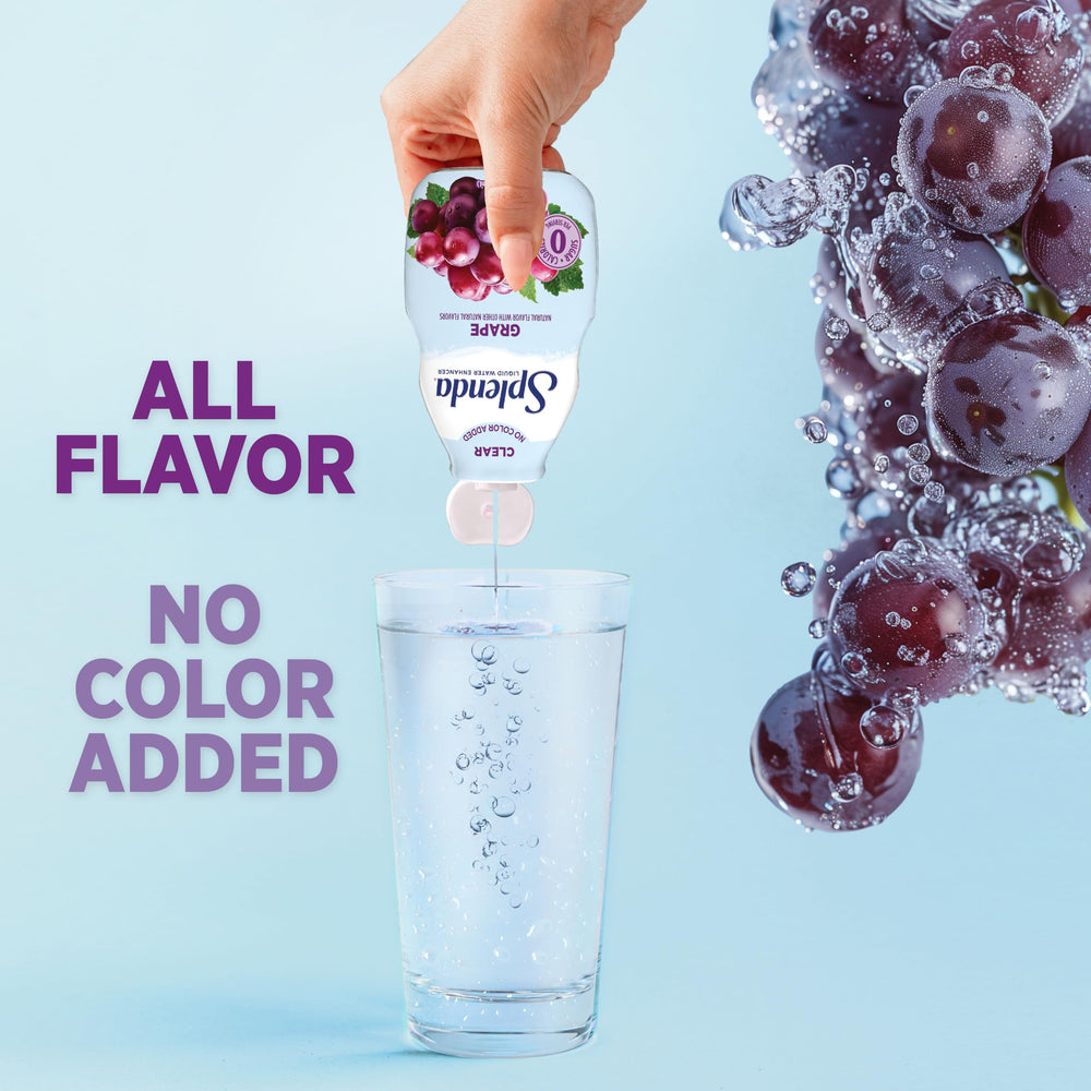 SPLENDA grape liquid water enhancer bottle cap close-up showing leak-proof on-the-go design.