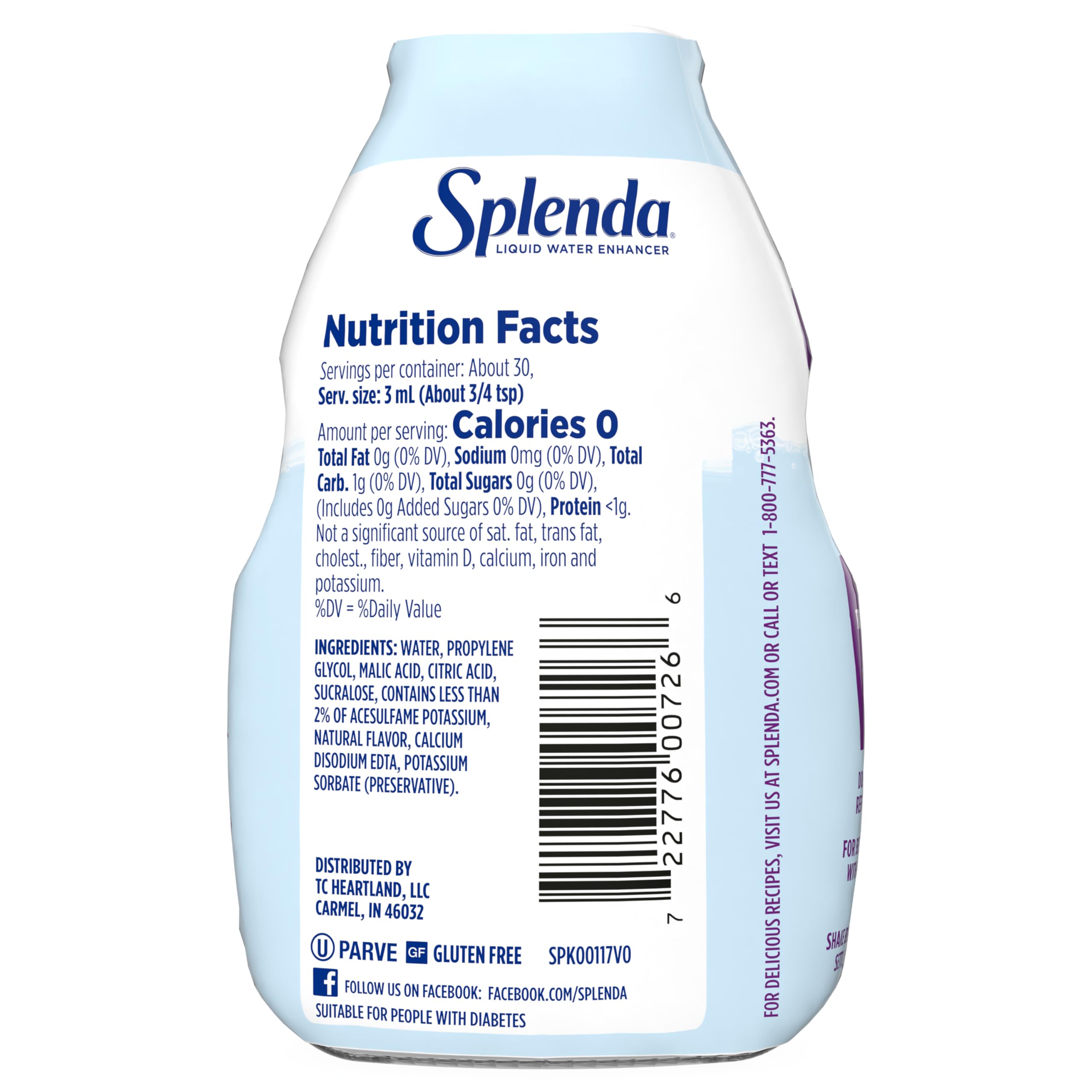 SPLENDA grape liquid water enhancer bottle close-up with label for natural flavor.