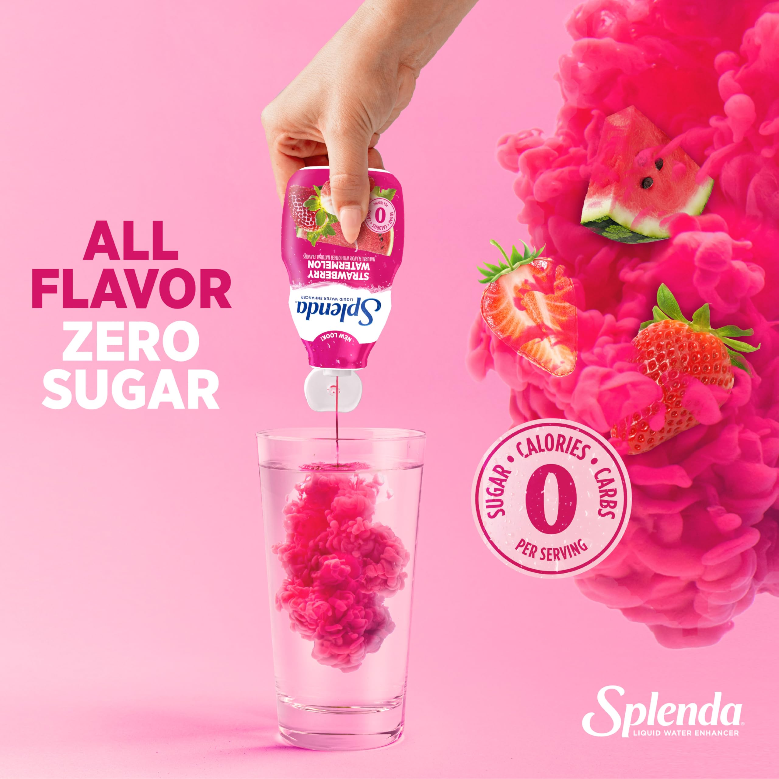 SPLENDA Liquid Water Enhancer label highlighting natural flavors for tasty hydration.