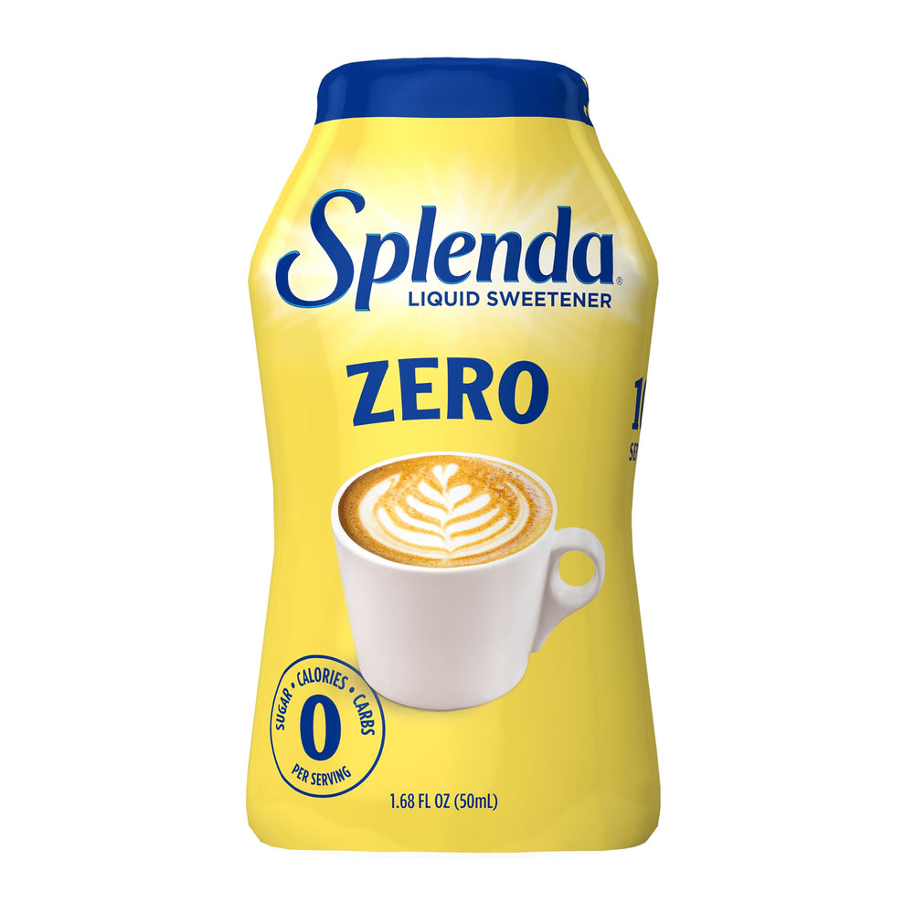 SPLENDA Liquid bottle beside a glass of iced tea