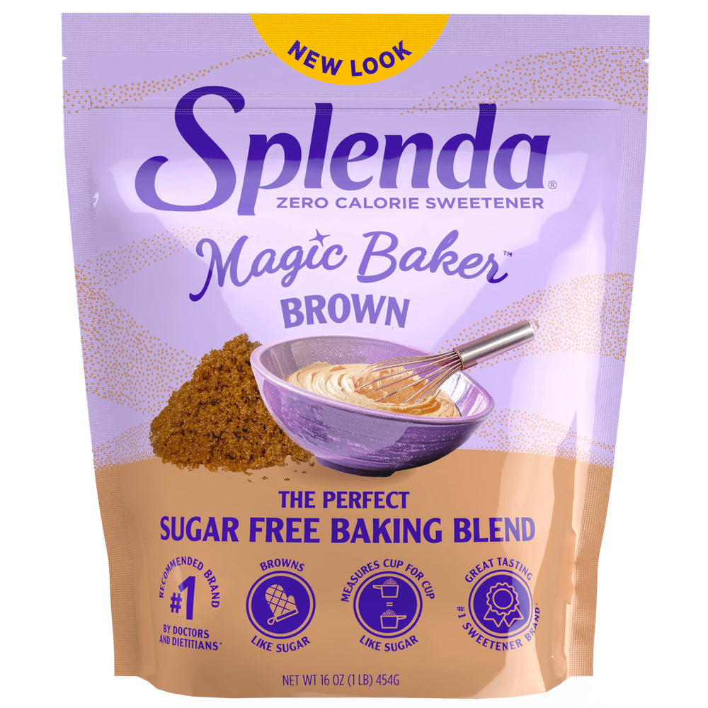 SPLENDA Magic Baker Brown packaging highlights zero sugar baking for everyday pastries