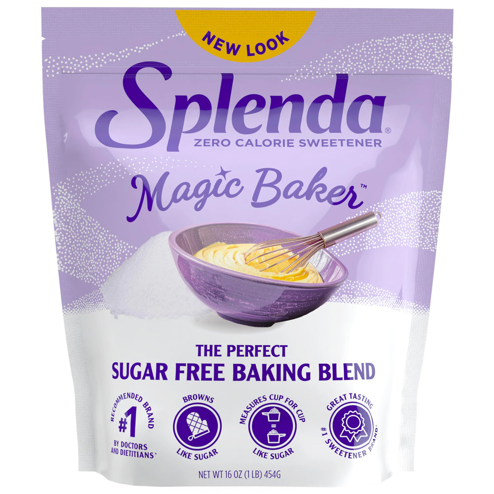 Splenda Magic Baker pouch front showing zero sugar baking blend for healthier desserts.