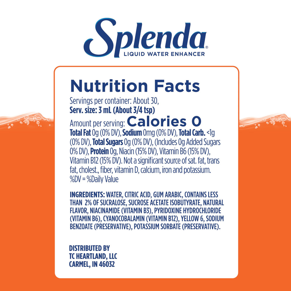 Close-up of SPLENDA Mandarin Orange bottle with vibrant flavor boost.
