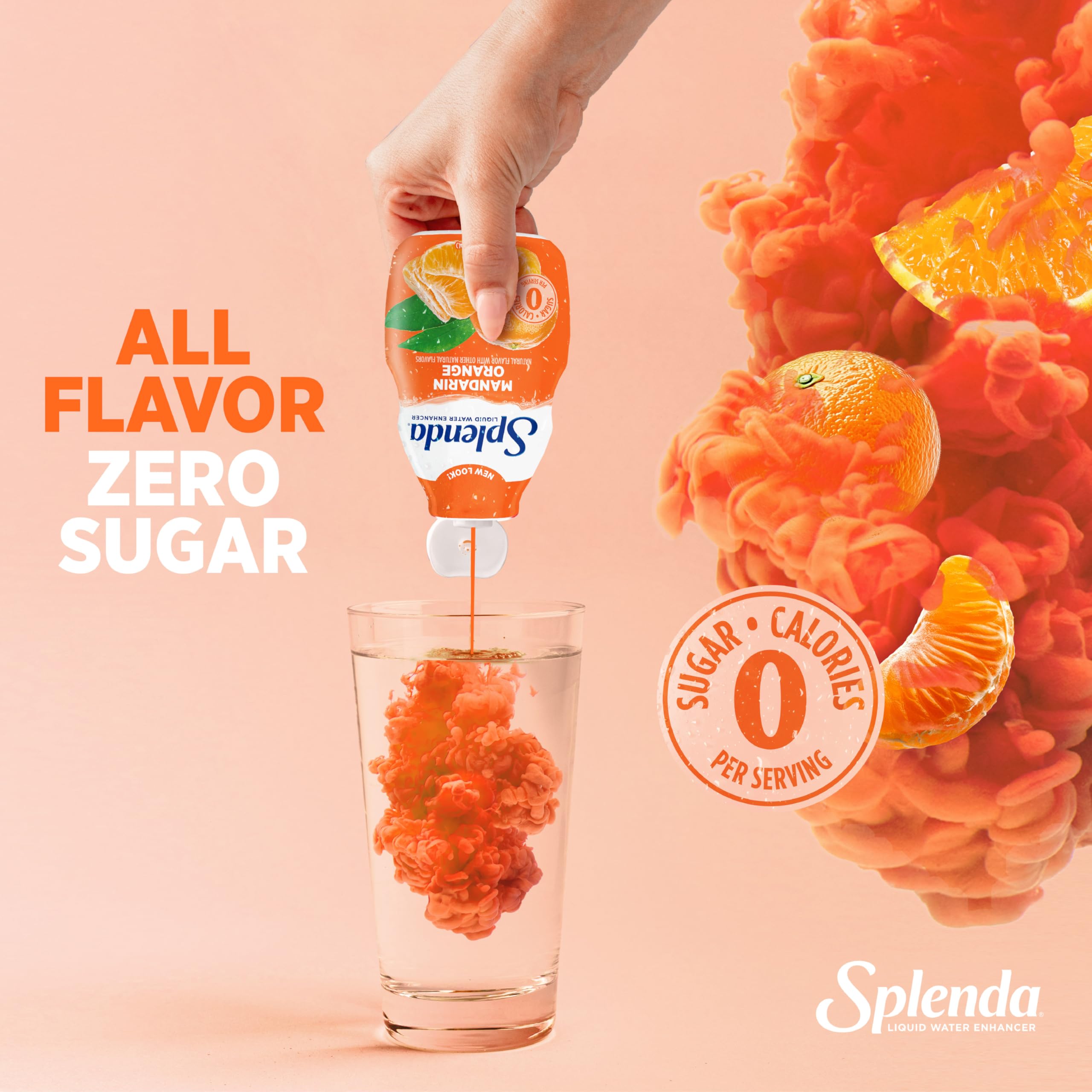 Easy-pour SPLENDA Mandarin Orange liquid water enhancer dispenser.