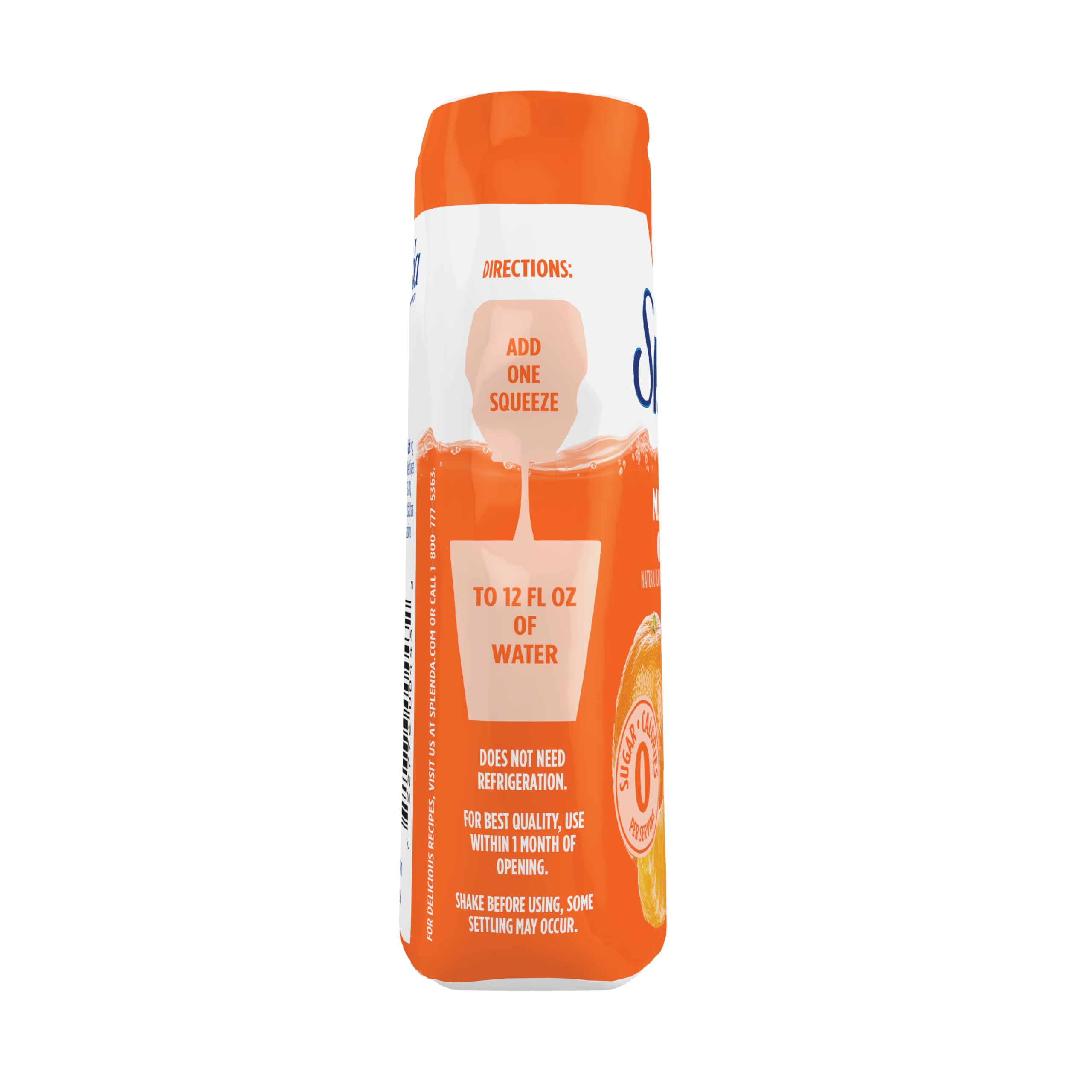 SPLENDA Mandarin Orange liquid water enhancer with ice in a glass.