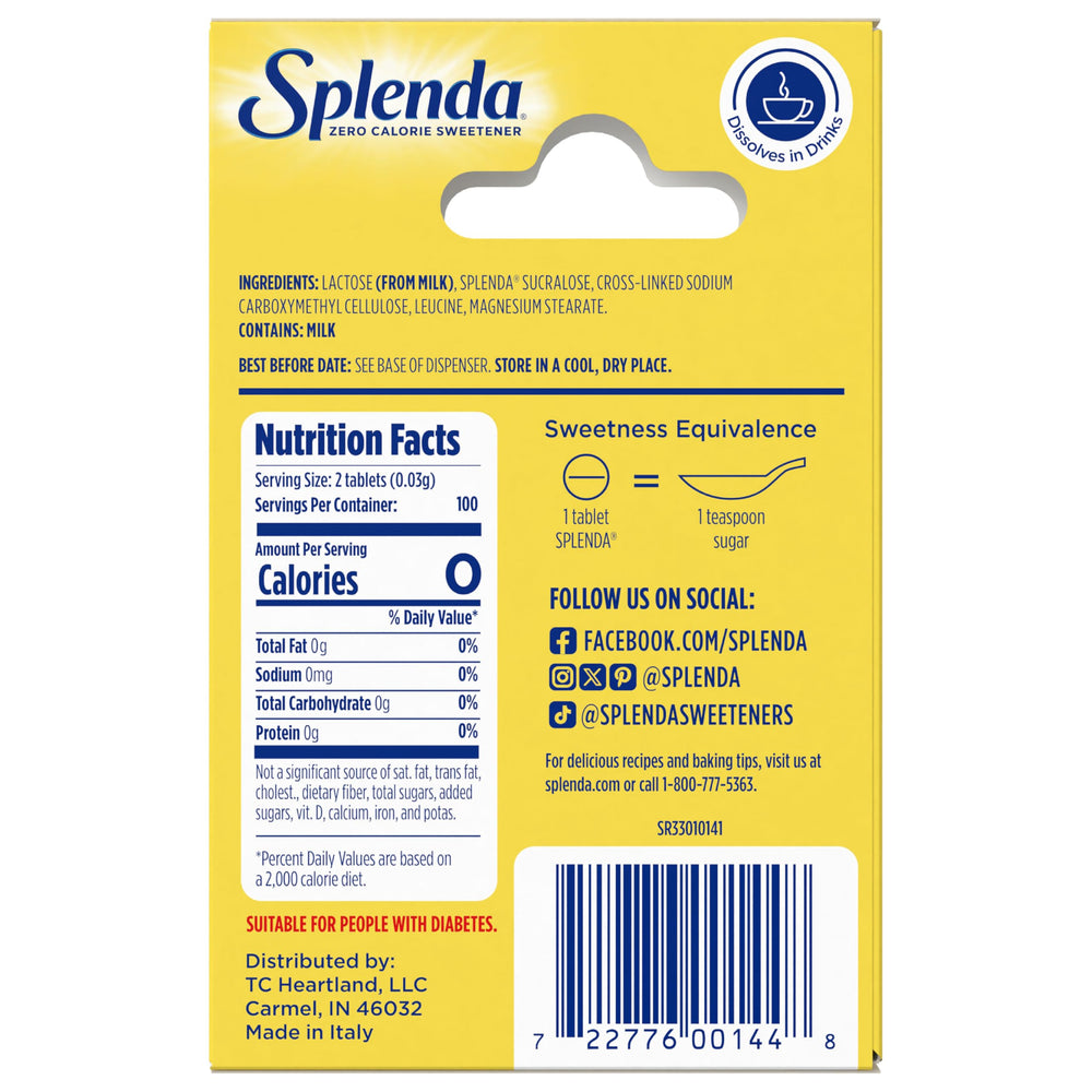 SPLENDA Minis button dispense for quick, one-handed sweetness at home or on the go.