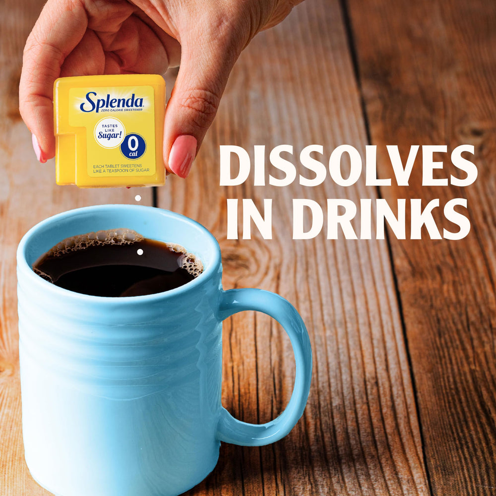 SPLENDA Minis quick-dissolving formula blends smoothly in tea or coffee.