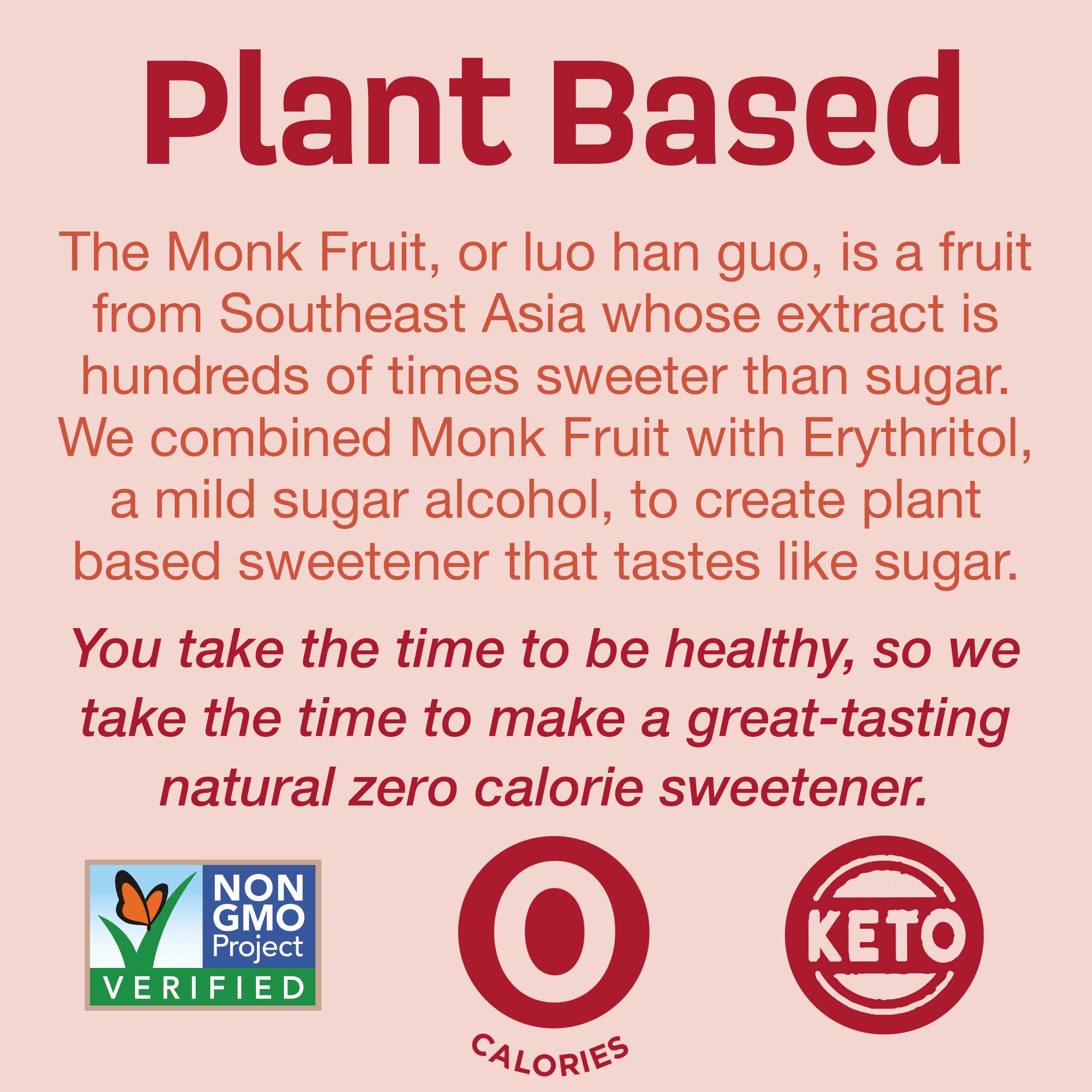 Splenda Monk Fruit Zero Calorie bag beside coffee cup for sweetened beverages