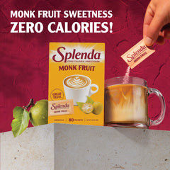 SPLENDA Monk Fruit zero-calorie dispenser close-up for convenient on-the-go sweetness.