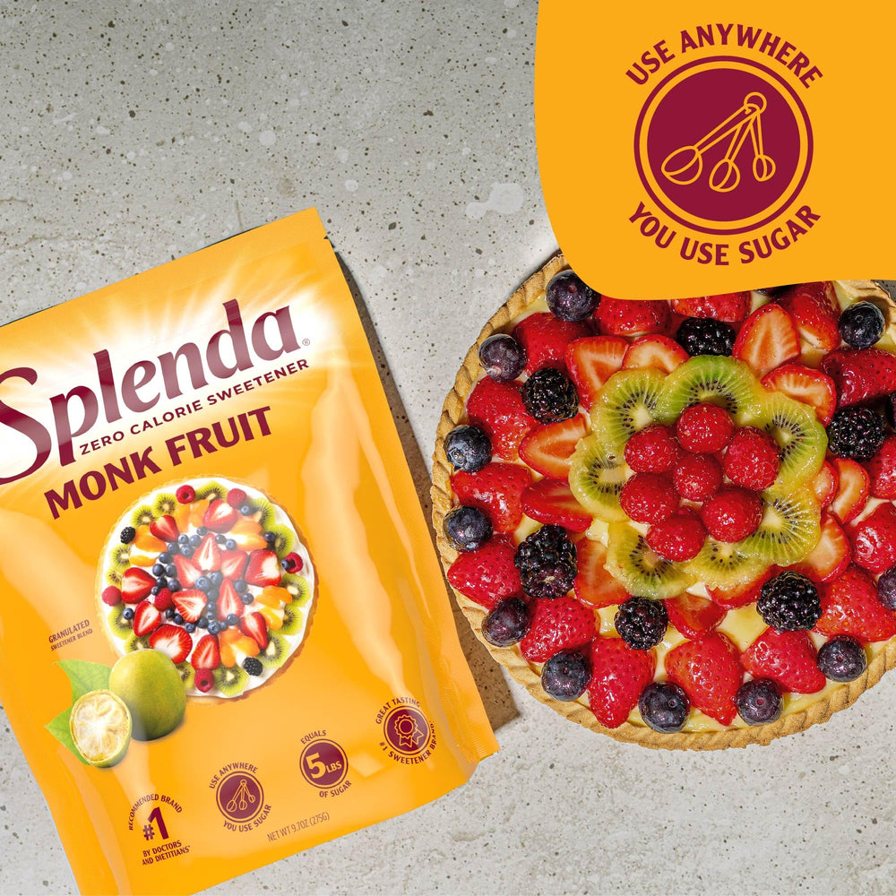 Splenda Monk Fruit Zero Calorie kitchen scene, trusted brand for healthier sweetening.