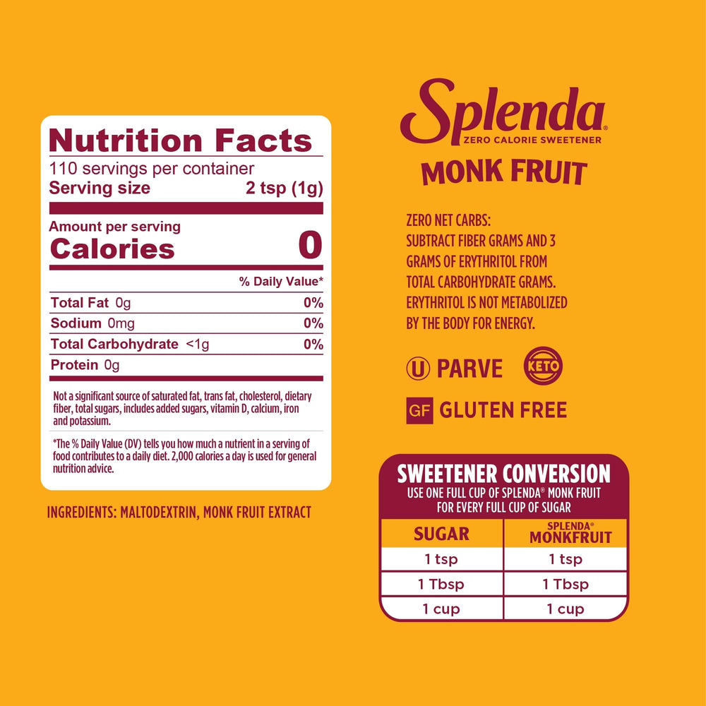 Splenda Monk Fruit Zero Calorie measuring cup ready for cup-for-cup sweetness.